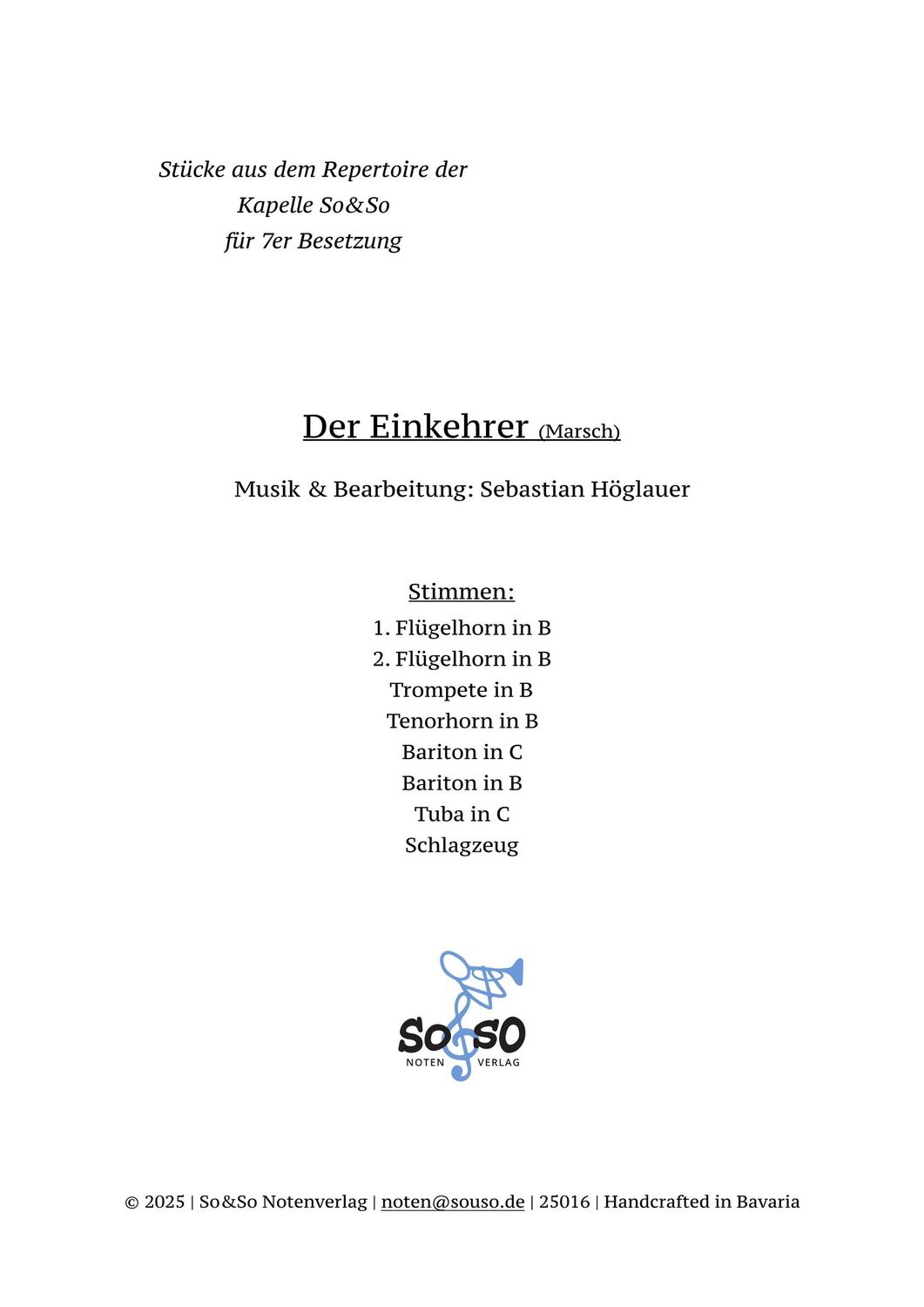 Der Einkehrer (Marsch)  - 7er Besetzung