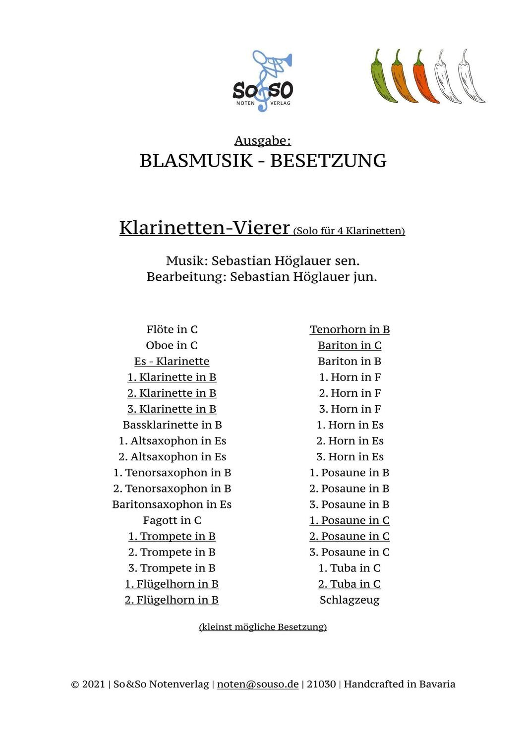Klarinetten-Vierer (Solo für vier Klarinetten) - Blasmusik Klarinetten-Vierer (Solo für vier Klarinetten) - Blasmusik