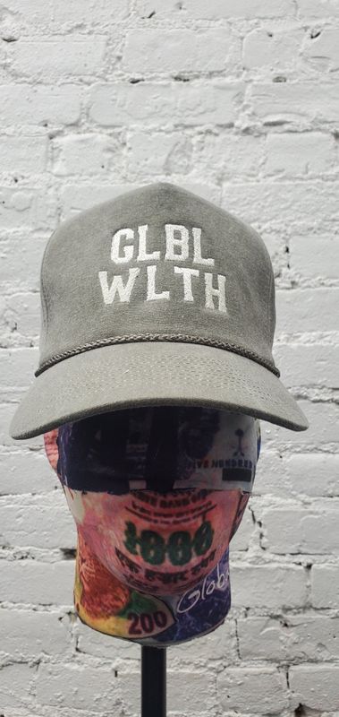 Global Wealth GLBL WLTH 5 panel denim trucker hat