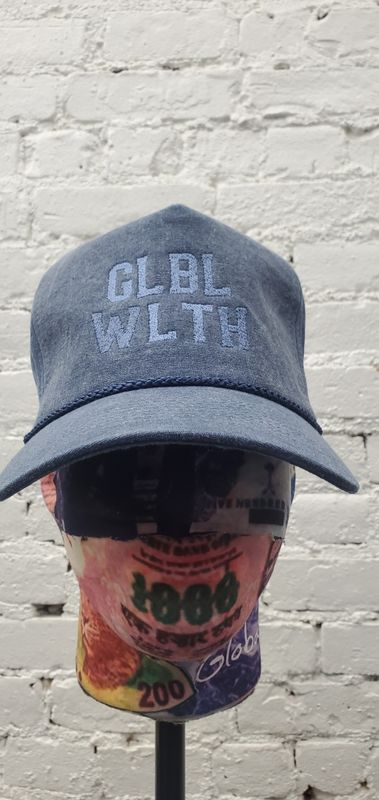 Global Wealth GLBL WLTH 5 panel Denim trucker hat