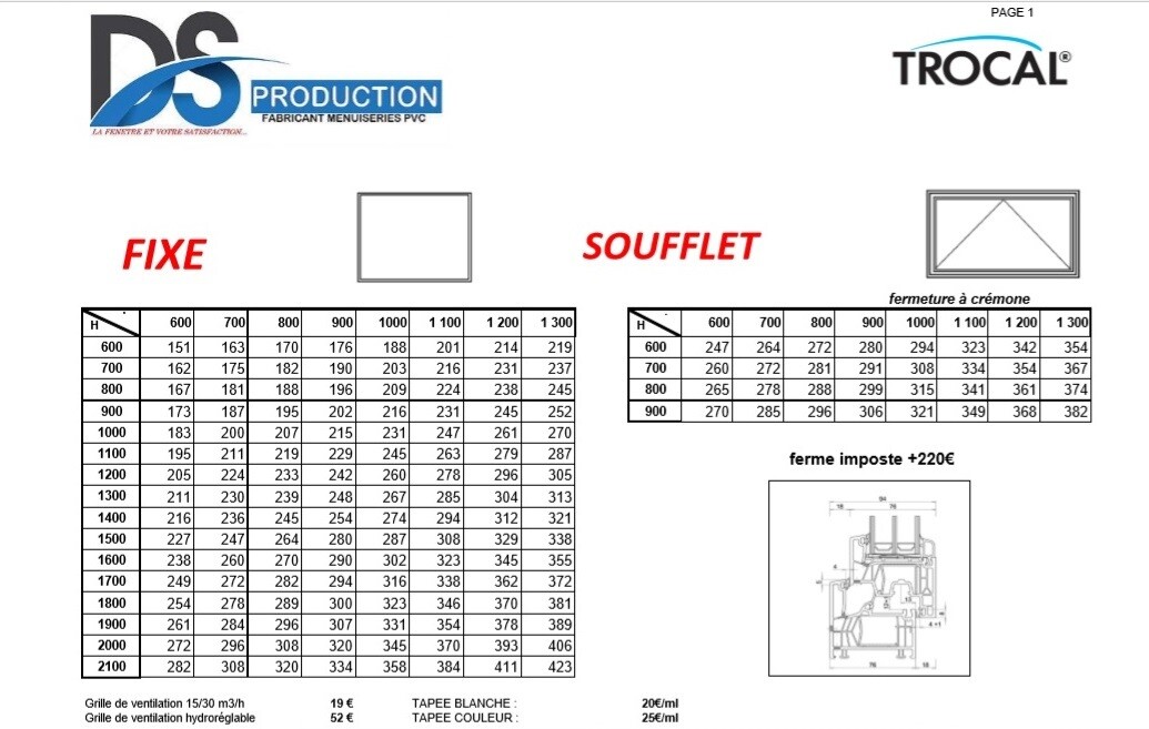 FIXE et SOUFFLET PVC TROCAL 76mm