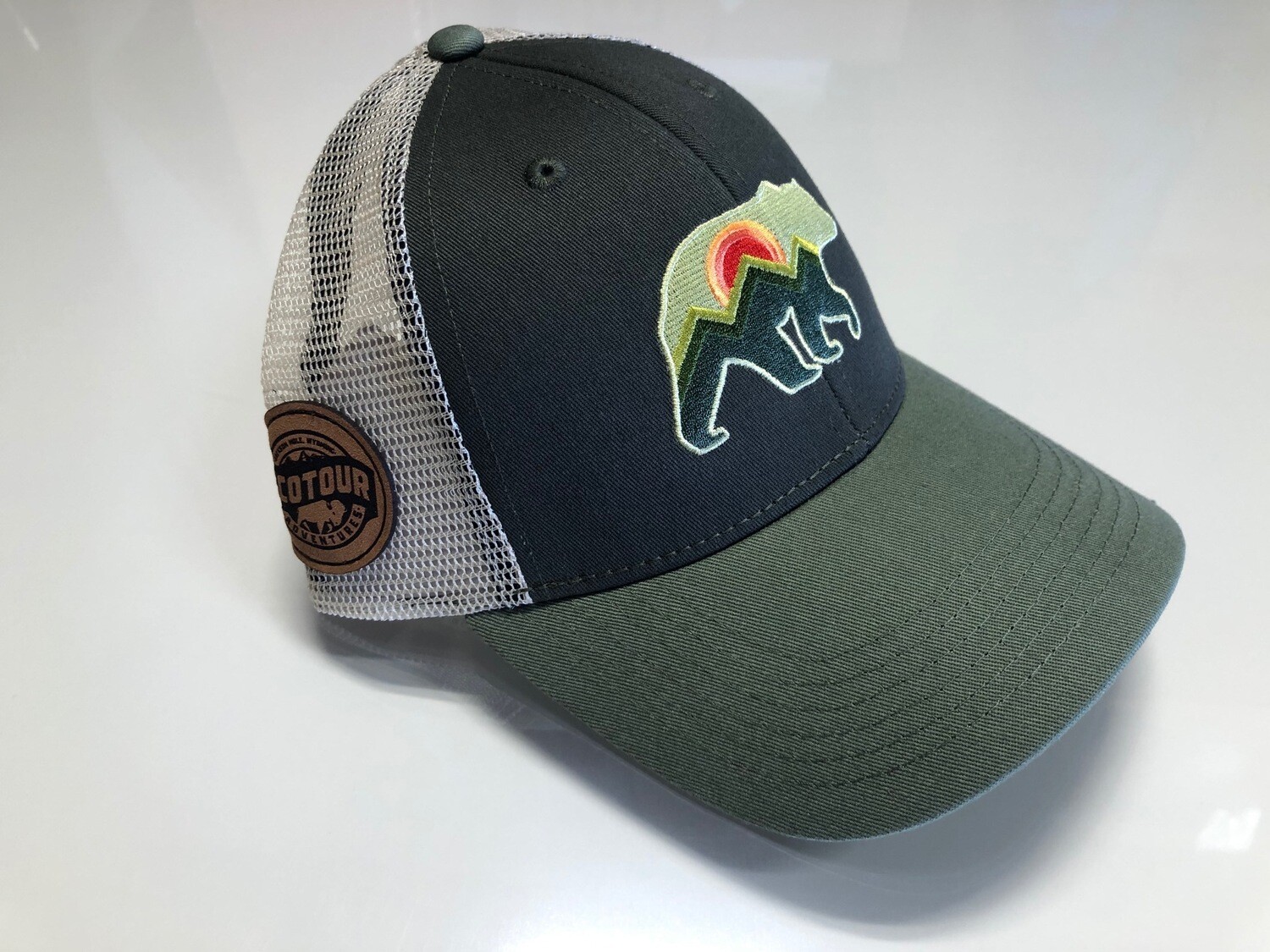 EcoTour Adventures Trucker Hat with Patch by Locale Brand, Hat Color: Green &amp; White Bear