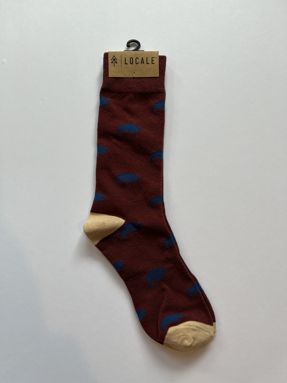Wildlife Print Casual Socks By Locale Brand, Color/Pattern: Maroon and Navy Bison