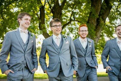 Wedding package light gray suit, vest, pant, shirt, tie, pocket square