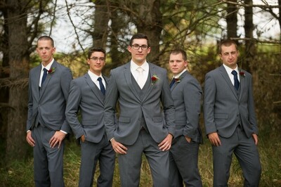 Wedding package medium gray suit, vest, pant, shirt, tie, pocket square