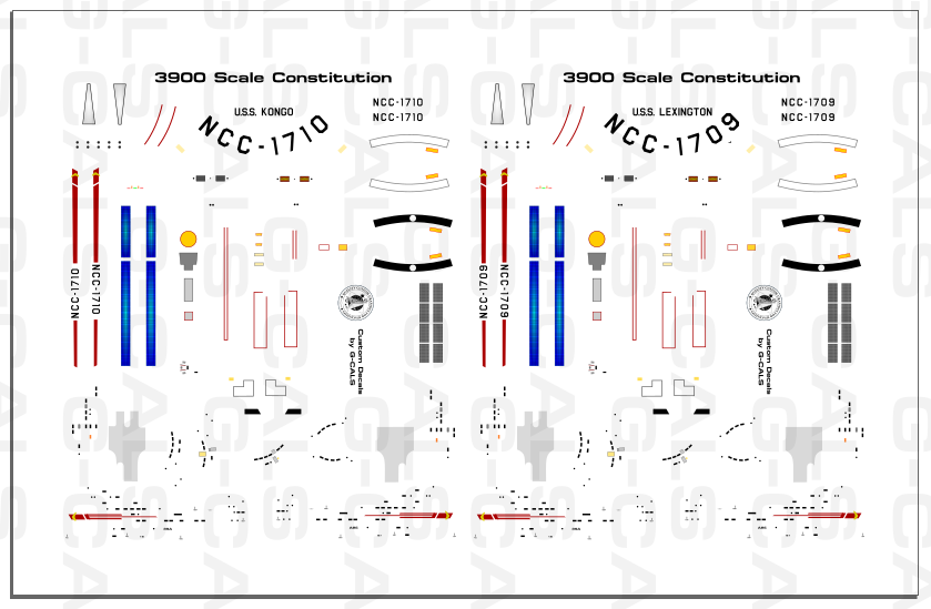 3900 (Gaming Minis) Scale TOS Constitution Decal COLLECTION!  16 SETS FOR 16 SHIPS!!