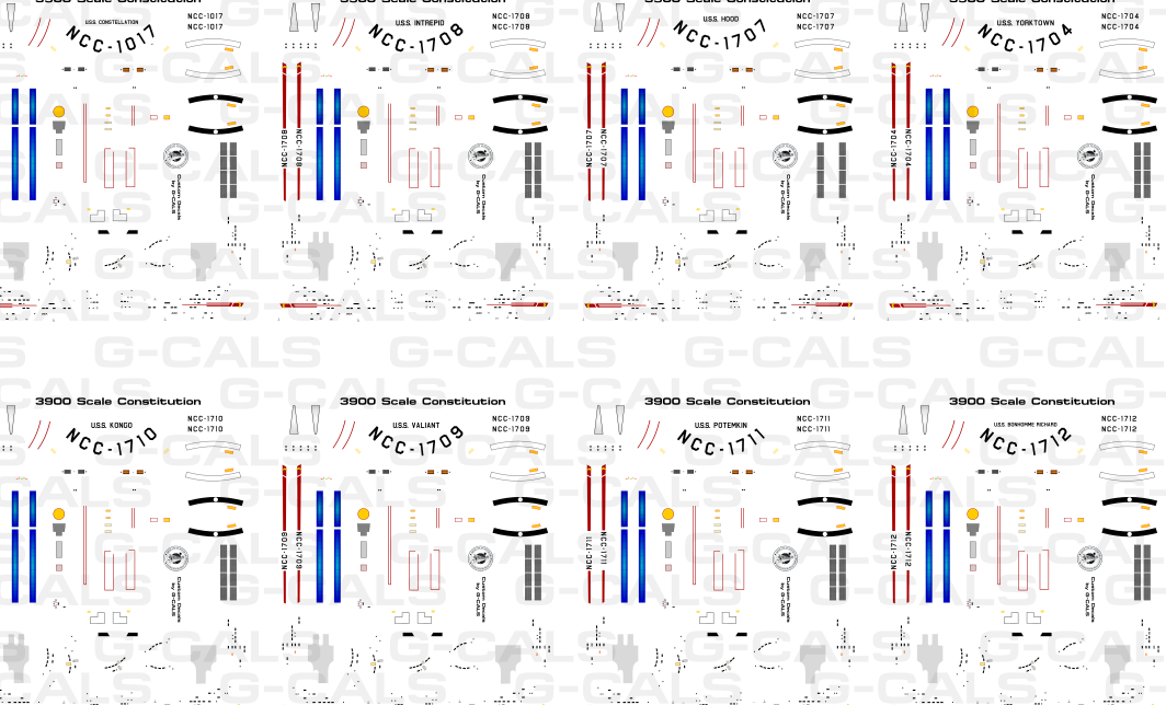 3900 (Gaming Minis) Scale TOS Constitution Decal COLLECTION!  16 SETS FOR 16 SHIPS!!