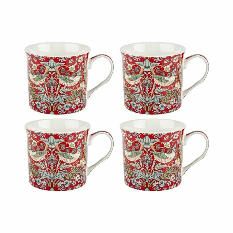 NOSTALGIC CERAMICS - Mugs Set4 - William Morris Strawberry Thief - Red - Fine China