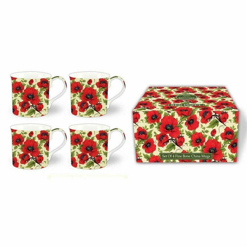HERITAGE -  Fine Red Poppy Mug Set of 4