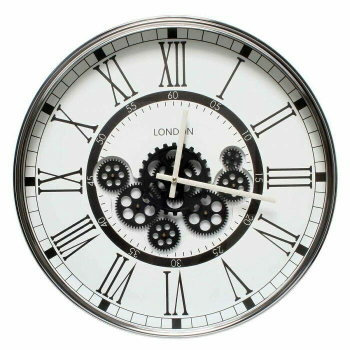 TQ-Y671 - CHILLI TEMPTATIONS: D50cm Round London Modern Exposed Gear Clock - Black W/ White