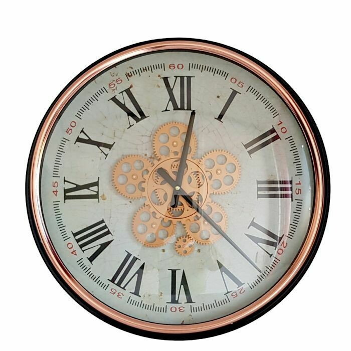 TQ-Y683 - CHILLI TEMPTATIONS:  D53cm Round Domonique Exposed Gear Movement Wall Clock - Rose Gold W/Black