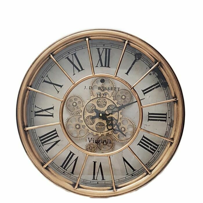 TQ-Y685 - CHILLI TEMPTATIONS: D47cm Round Basset Exposed Gear Movement Wall Clock - Copper