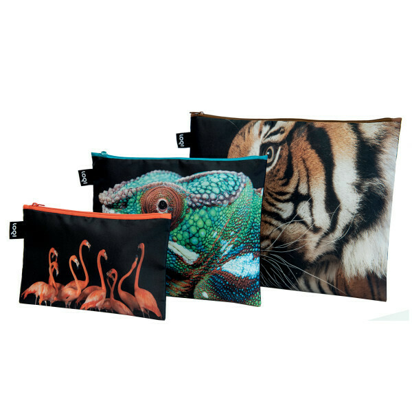 LOQI-S/3 National Geographic Zip Travel Bags -  Tiger/ Chameleon/ Flamingos
