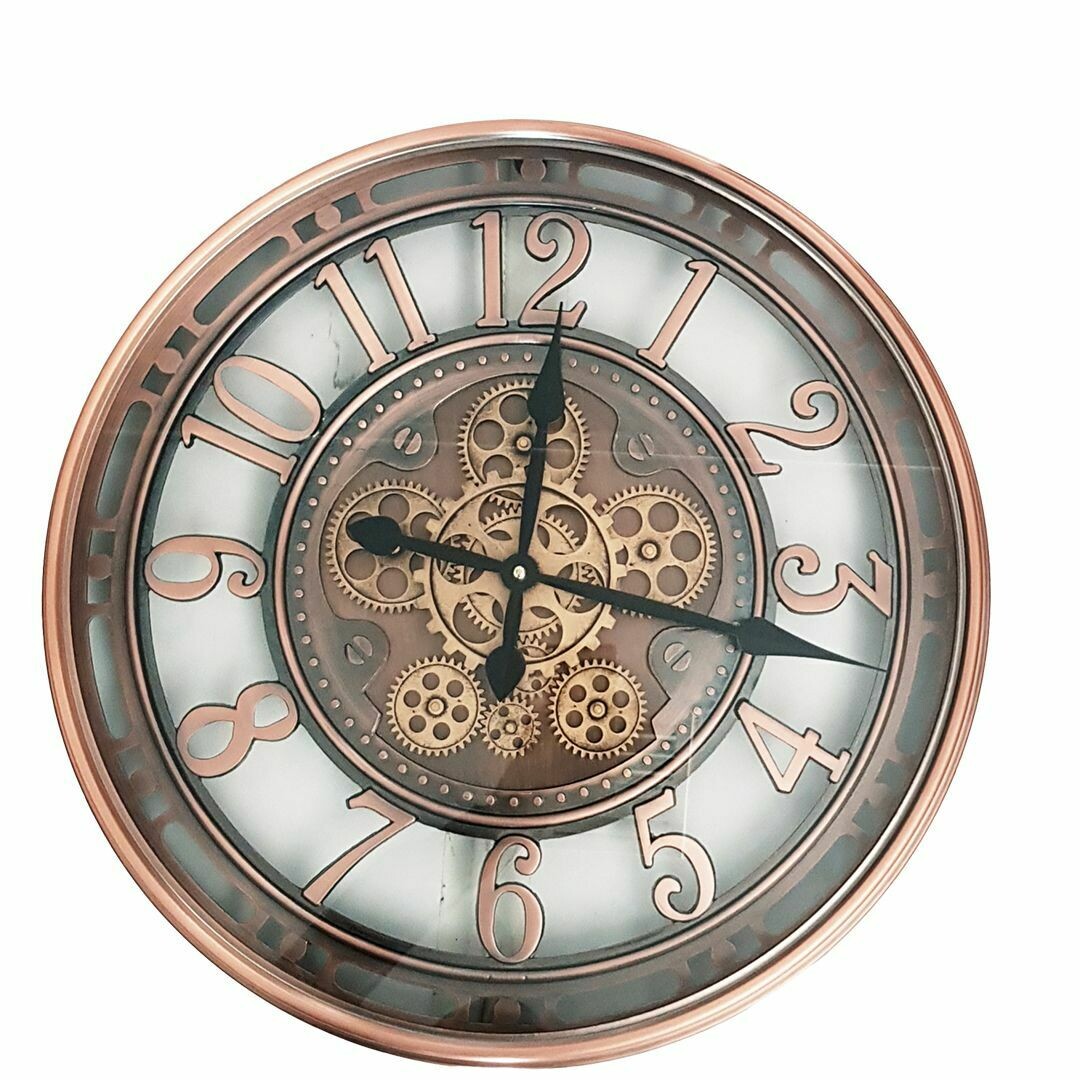 TQ-Y693 - CHILLI TEMPTATIONS: D55cm Round Lucas Industrial Exposed Gear Movement Clock - Copper Wash