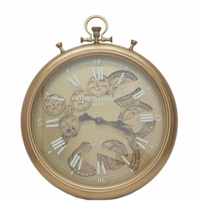 TQ-Y637 - CHILLI TEMPTATIONS:  D52cm French Chronograph Round Exposed Gear Movement Wall Clock - Gold