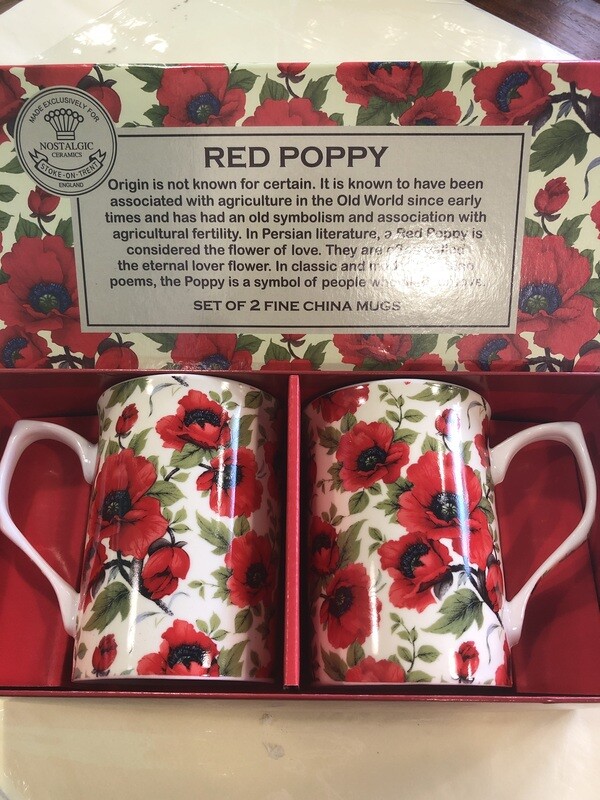 NOSTALGIC CERAMICS
 - Set of 2 Fine China Mugs Red Poppy