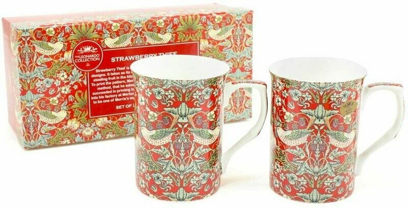 NOSTALGIC CERAMICS- Fine China Gift Boxed William Morris Strawberry Thief x 2 Mugs