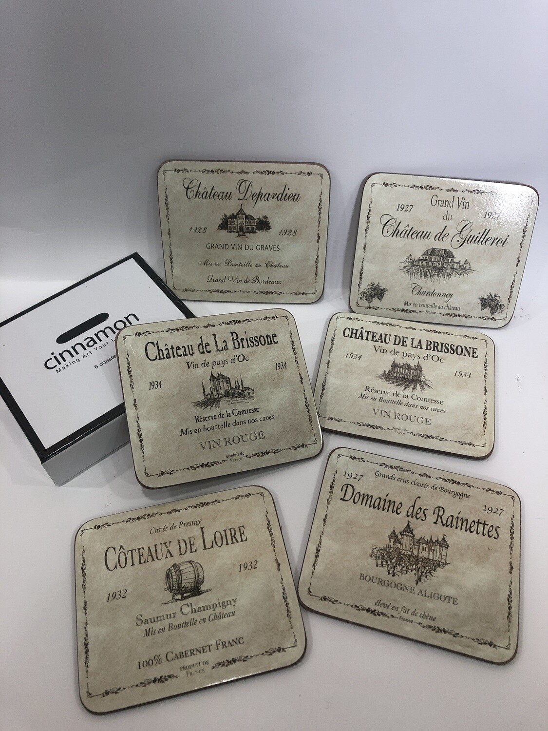 Cinnamon Wine Labels Coaster x 6