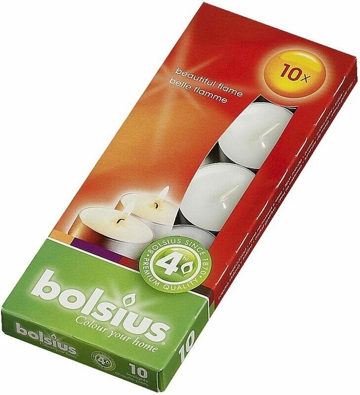 BOLSIUS Tealight, Paraffin Wax, White, Pack of 10