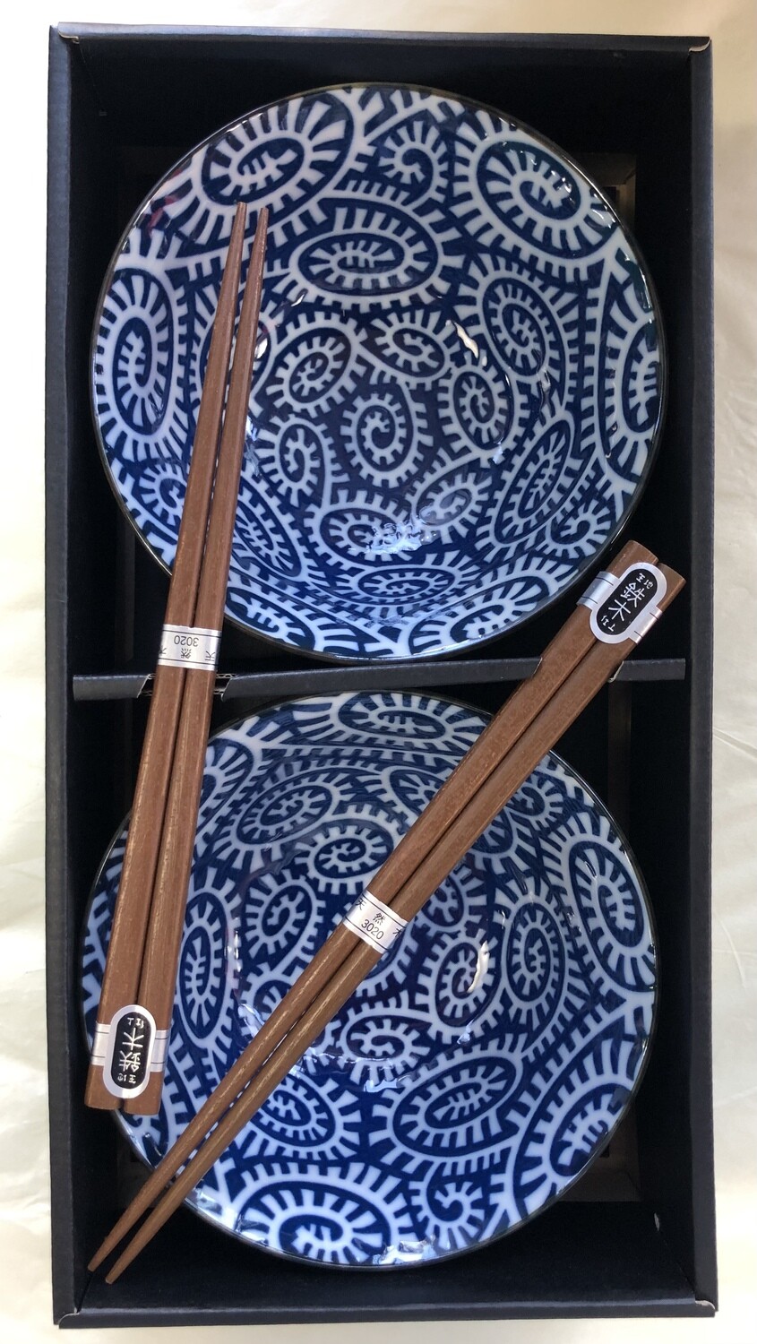 CONCEPT JAPAN - Takokarakusa Blue Set of 2 Bowls and Chopsticks 14.5cm