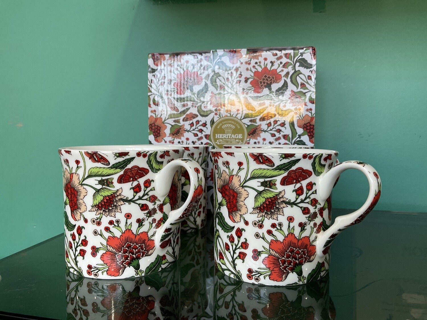 HERITAGE  - Mugs Set4 - Oriental Peony - Fine Bone China