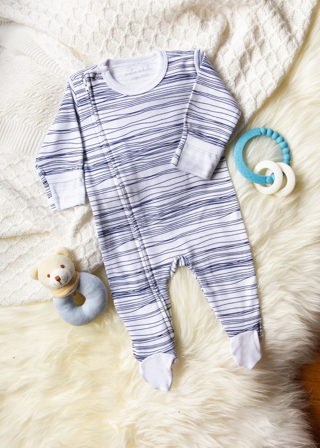 EMOTION & KIDS -  Outfit with Feet (0-3 Months) - 
Navy Scribble Zipped