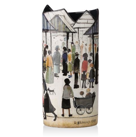 Silhouette d'Art Lowry Market Scene Vase