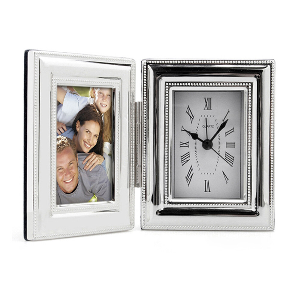 WHITEHILL - Clock/Photo Frame  - Silver Plated Beaded - 6cm x 9cm