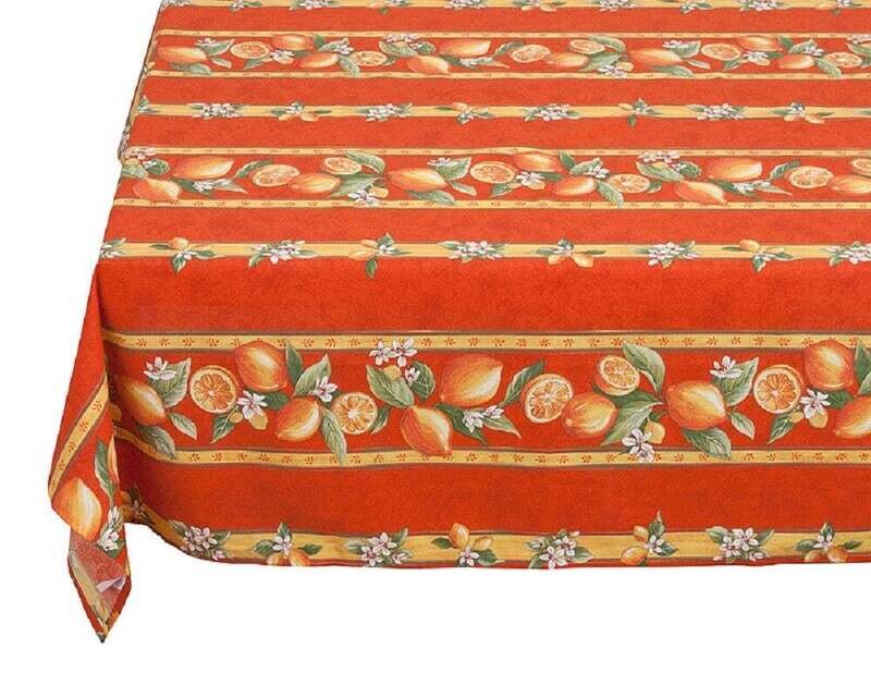 FRENCH LINEN “Citron” Coated Cotton Rectangular Tablecloth 150x200cm