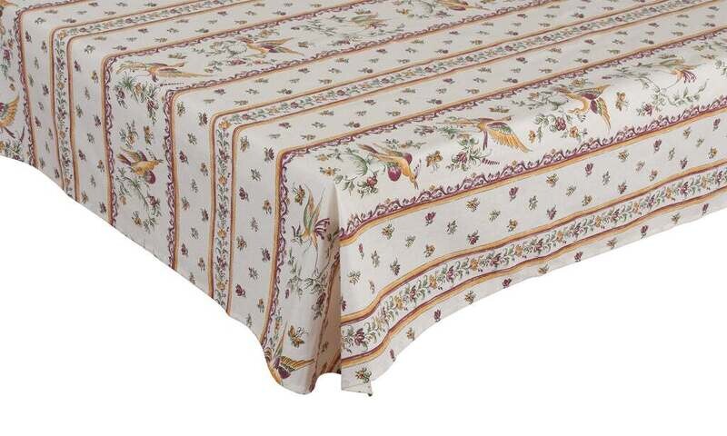 FRENCH LINEN “Moustiers” Coated Cotton Rectangular Tablecloth 150x250cm Rose