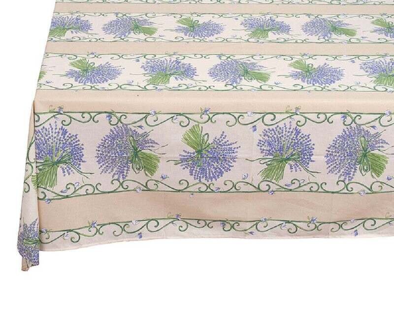 FRENCH LINEN “Bouquet Lavande” Cotton Rectangular Tablecloth 155x200cm