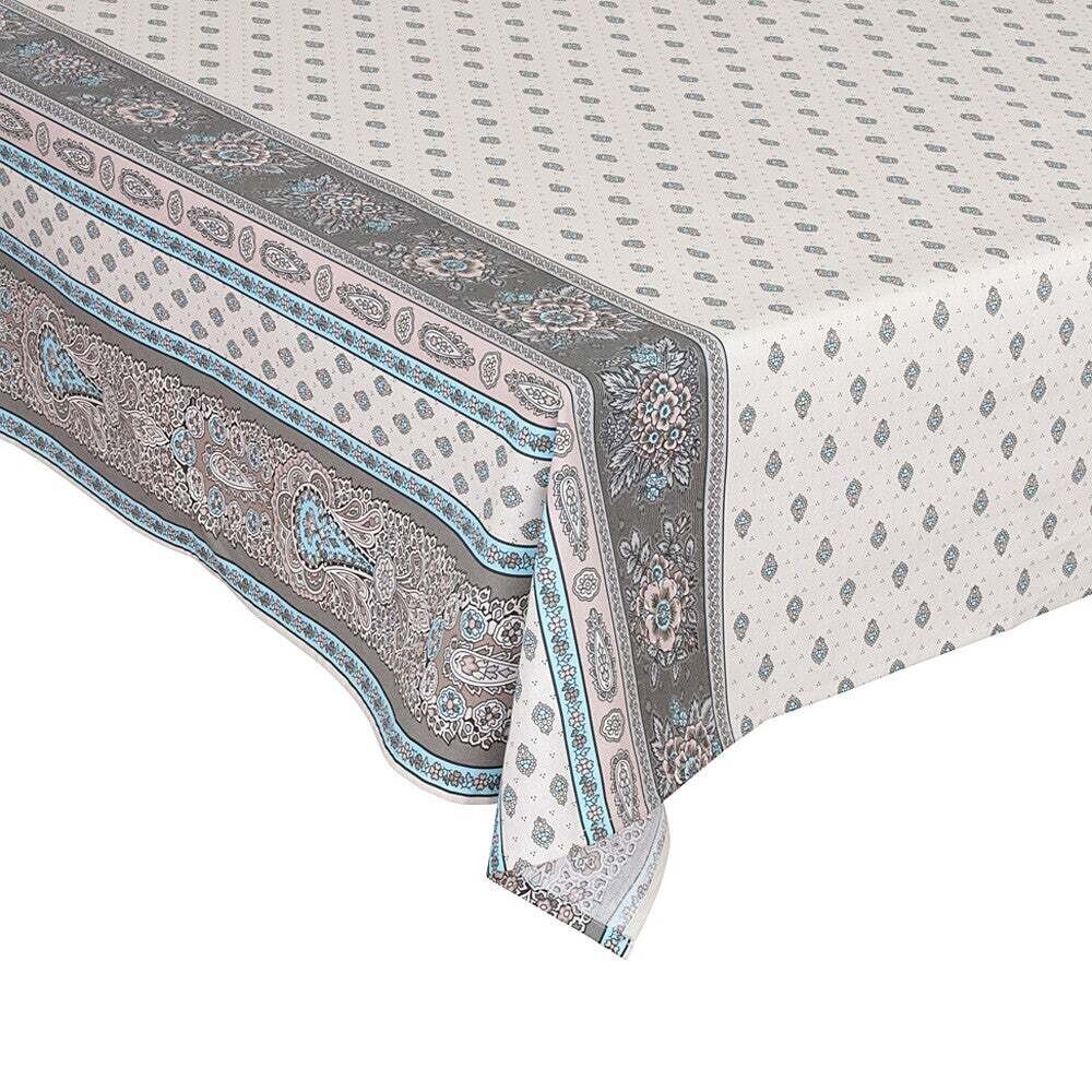 FRENCH LINEN “Bastide” Double Border Cotton Rectangular Tablecloth - 150x200cm - Turquoise
