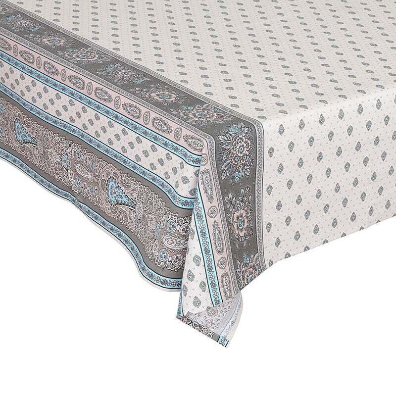 FRENCH LINEN “Bastide” Double Border Cotton Rectangular Tablecloth 150x200cm Turquoise