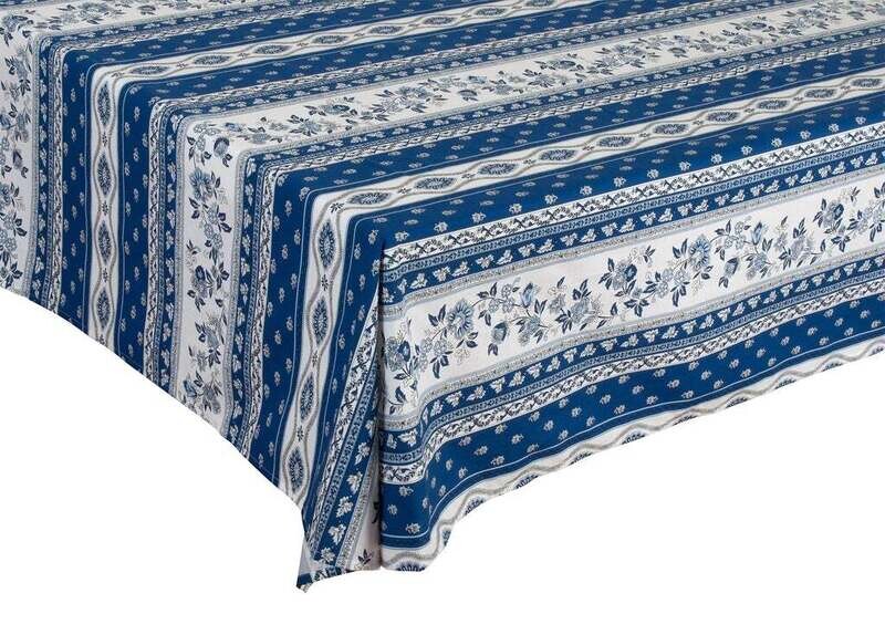 FRENCH LINEN “Avignon” Cotton Rectangular  Tablecloth 150x250cm White/Blue