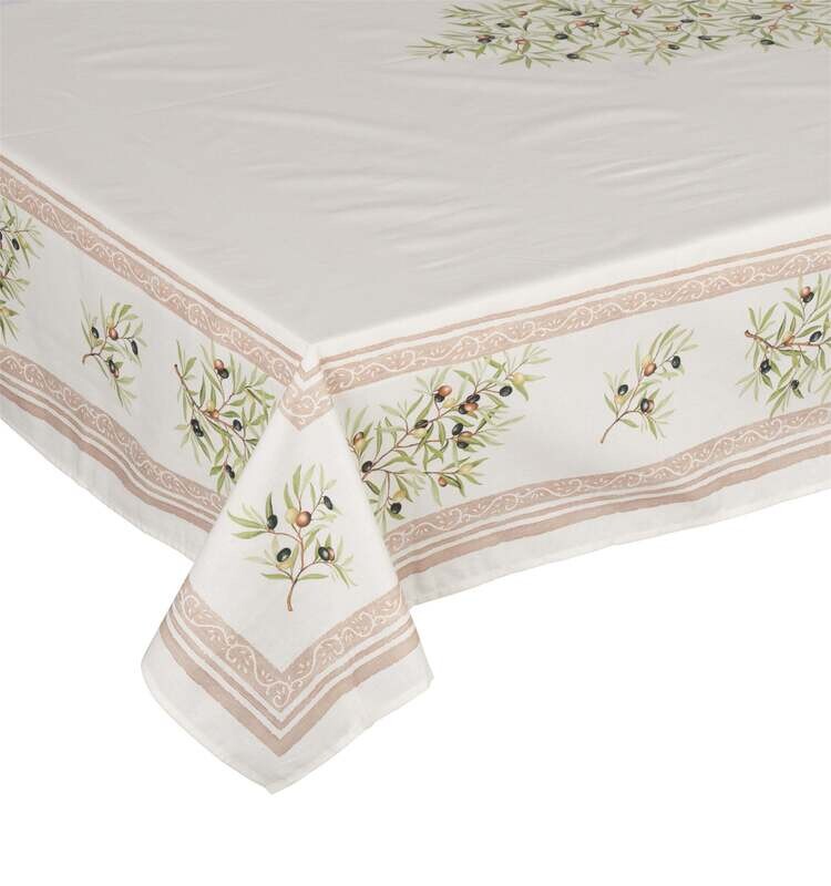 FRENCH LINEN “CLOS des OLIVIERS” Cotton Rectangular Tablecloth 150x250cm Ecru (Placed Pattern)