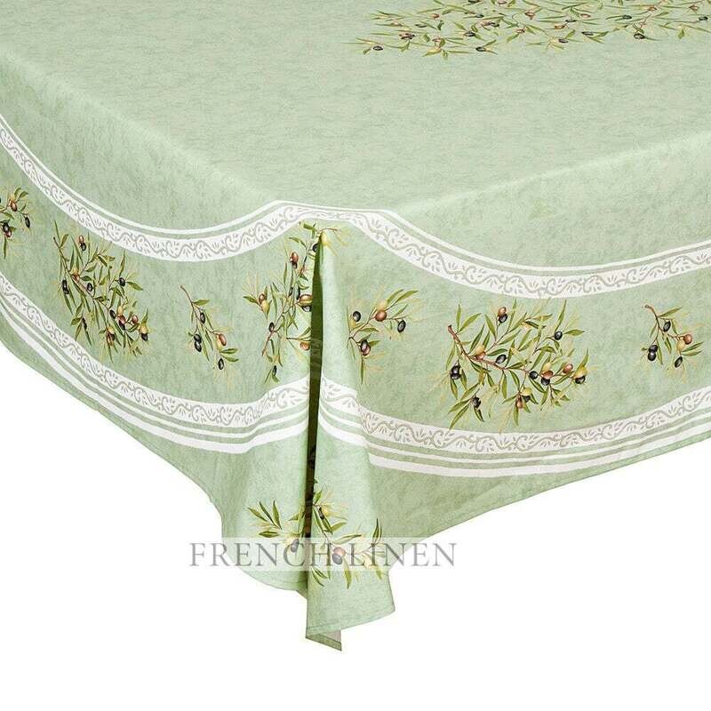 FRENCH LINEN “CLOS des OLIVIERS” Cotton Rectangular Tablecloth 150x250cm Green (Placed Pattern)