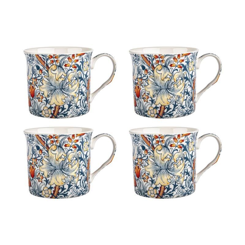 NOSTALGIC Ceramics -Mugs Set4 - William Morris Blue Lily - Fine Bone China