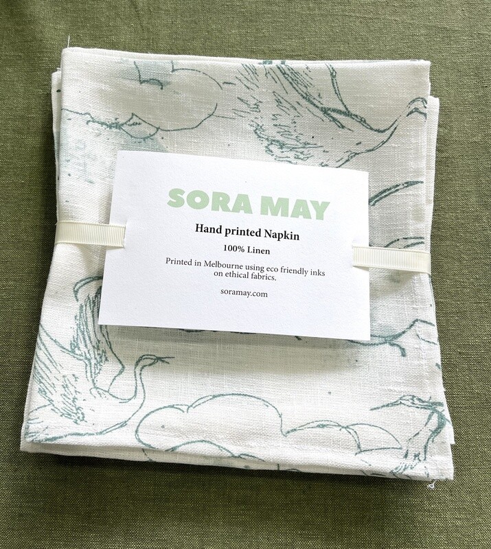 SORA MAY - Napkin set/4 Hand Printed Linen (Cranes n Clouds)