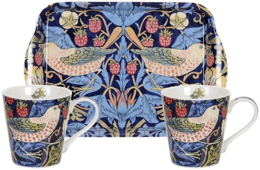 MORRIS&amp;Co for Pimpernel - Mug &amp; Tray 3Piece Set - Strawberry Thief - Blue