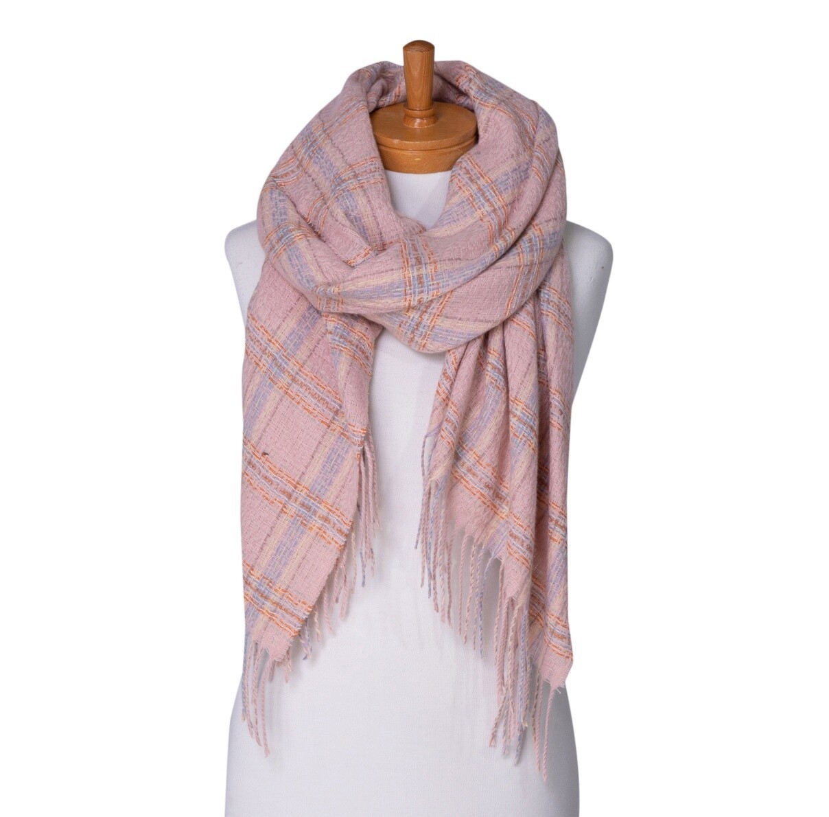 TAYLOR HILL - Scarf - Plaid Panel Check - Pastel Pink - THSS2381