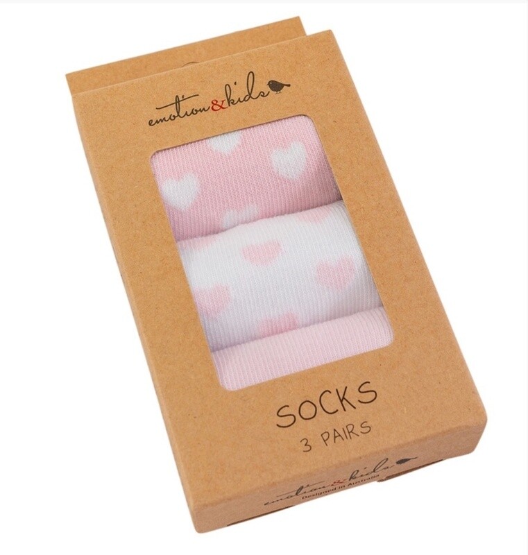 EMOTION & KIDS - Socks (0-3mths) Set3 - Pink Hearts