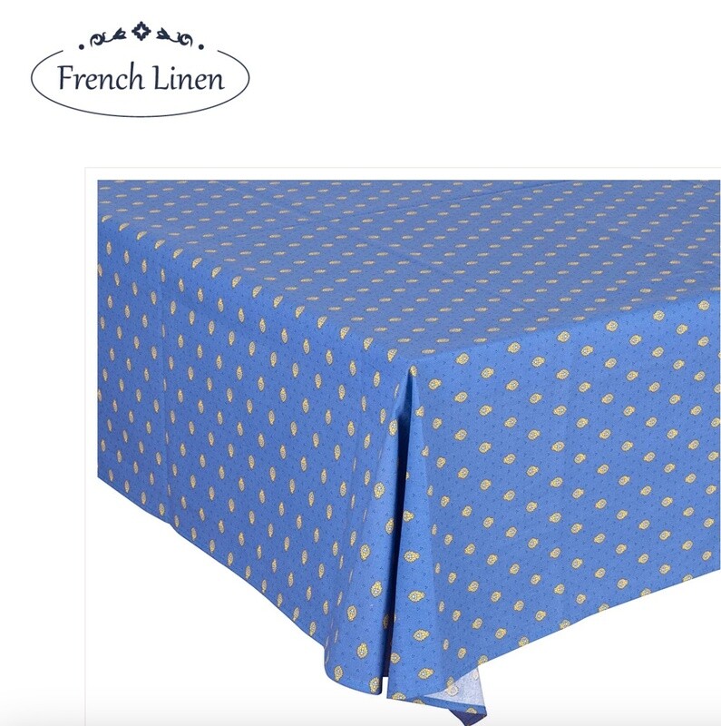 FRENCH LINEN “Bastide” Allover  Cotton Rectangular Tablecloth - Blue