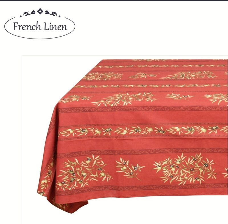 FRENCH LINEN “Clos des Oliviers” Cotton Rectangular Tablecloth 155x250cm - Red