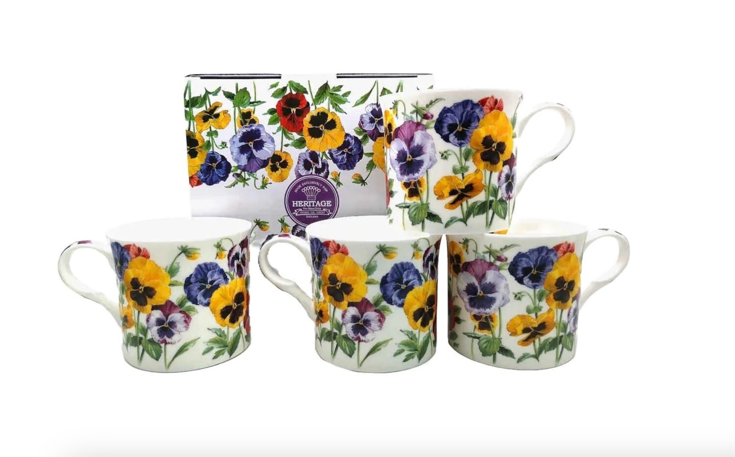 HERITAGE -  Mugs set4 - Pansy Collection - Fine Bone China