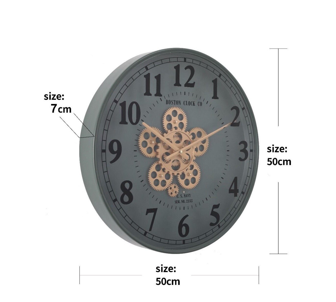 CHILLI TEMPTATIONS: Clock 50cm - Round exposed gear movement wall clock - Army Metal Green (TQ-Y686)
