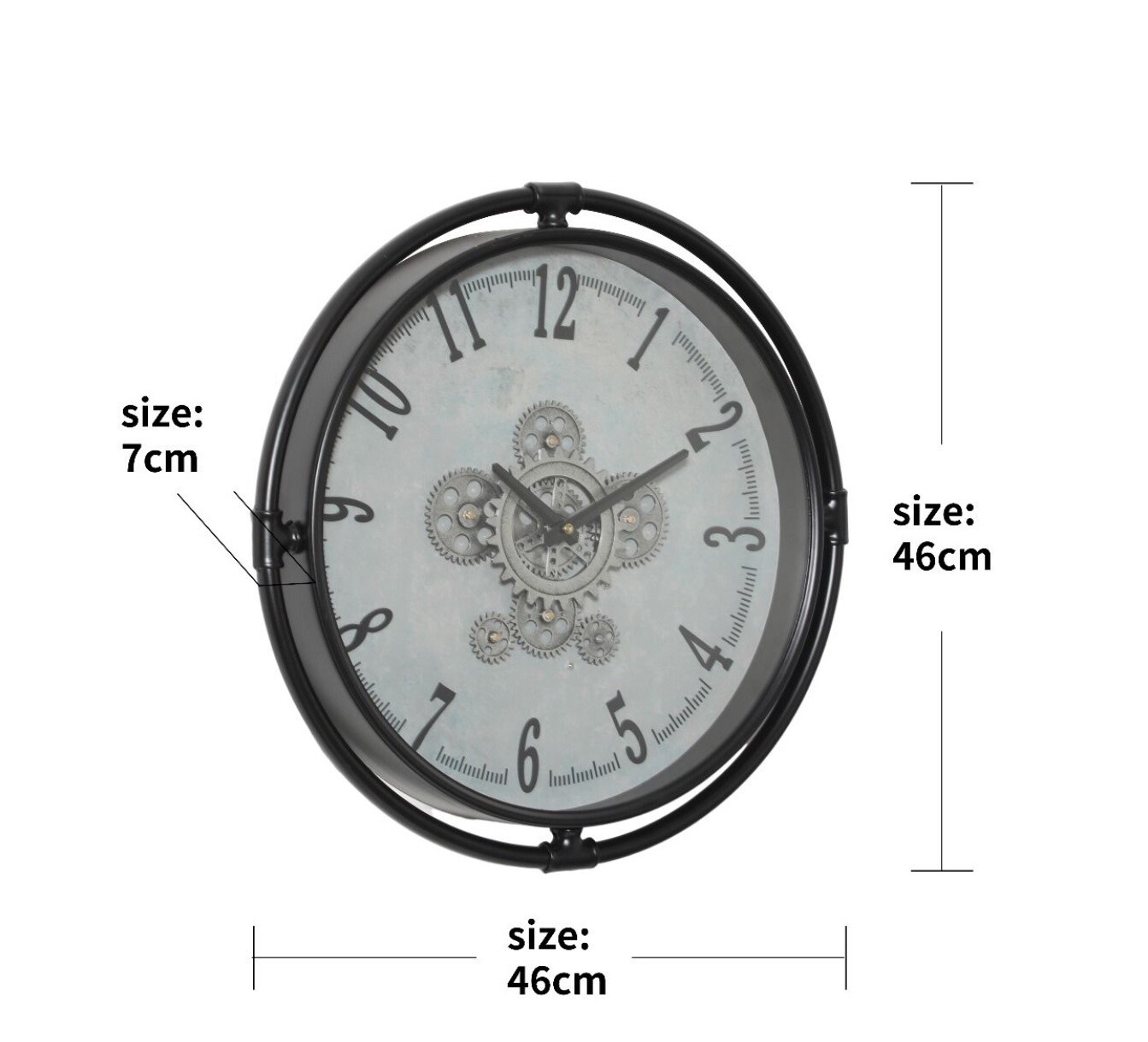 CHILLI TEMPTATIONS: Clock 46cm - Round Louis exposed gear movement wall clock - B &amp; W (TQ-Y749)