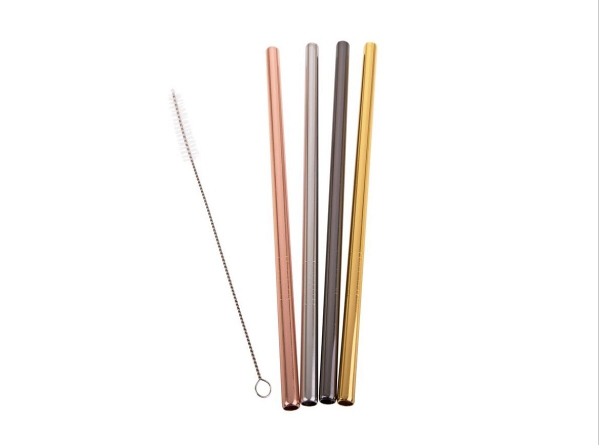 AVANTI  - Stainless Steel Straight Smoothie Straws with Cleaning Brush - Set of 4