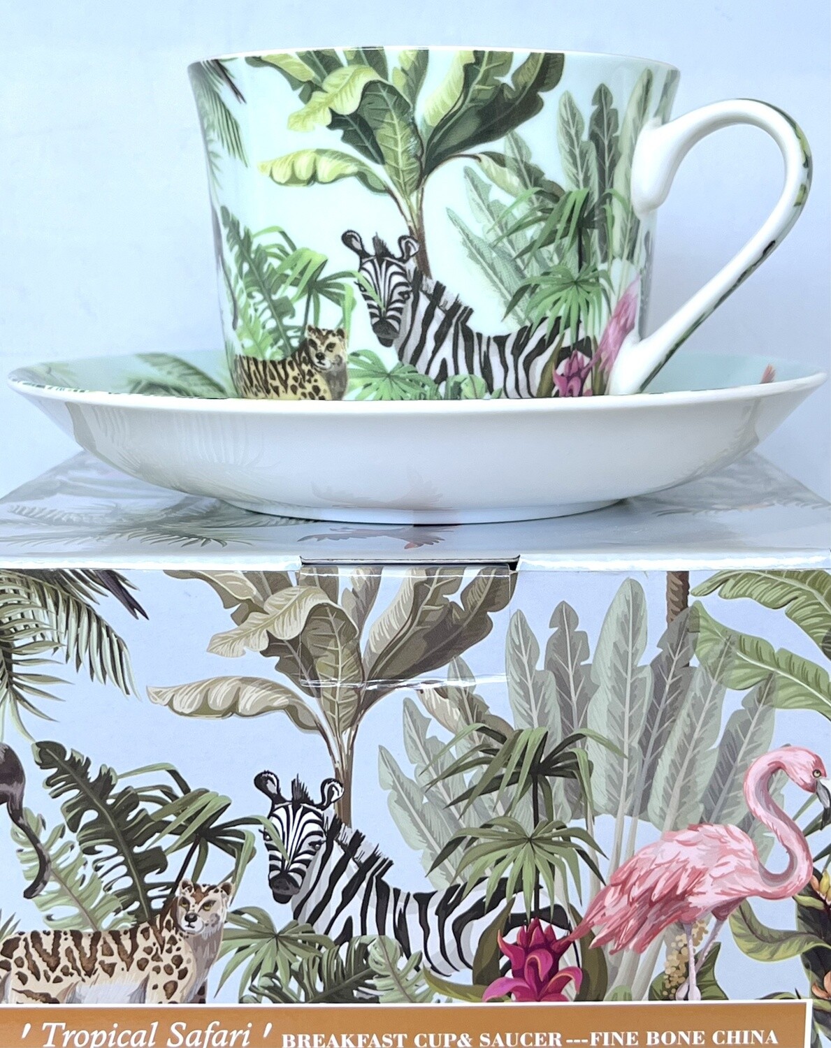 HERITAGE - Breakfast Cup &amp; Saucer 500ml - Tropical Safari - Fine Bone China