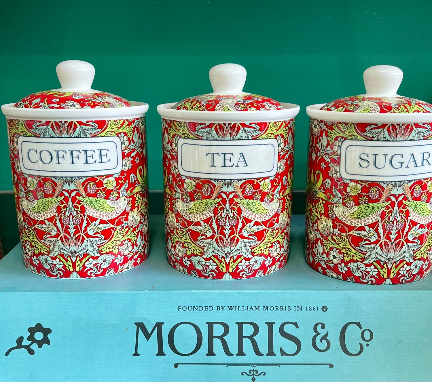 Heritage Canister Set Fine China (T/C/S) Strawberry Thief - Red
