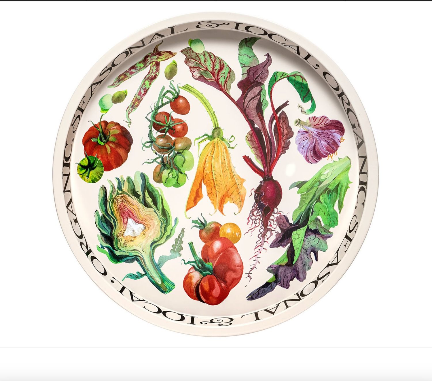 EMMA BRIDGEWATER - Round Deepwell Tray Tin 31cm  - Vegetable Garden